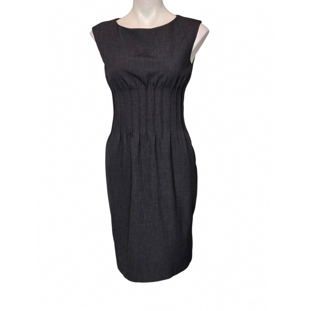 Calvin Klein Grey Pin Tuck Pleated Waist Sheath Dress Size 6 Sleeveless Office - Picture 2 of 6